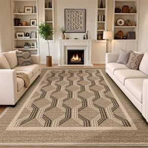 LUMI 8x10 Washable Area Rug for Living Room, Ultra Soft Modern Abstract Rugs Non Slip with Rubber Backing, Low Profile, High Traffic, Stain Resistant Carpets, Ideal for Bedroom, Dining Room, Indoor (Desert Thread)
