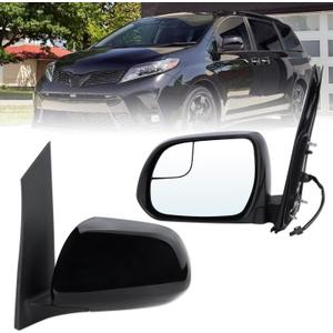 Lqtio Left Driver Side Mirror Compatible With 2015 2016 2017 2018 2019 2020 Toyota Sienna With Manual Folding Power Glass Black Replace#87940-08140(3Pins)