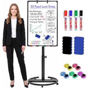 Nicpro Magnetic Rolling Whiteboard, Black Easel for Classroom 36x 24 inches