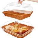 2 Pcs Rattan Bread Basket 15.7 x 11.8 Inch Woven Imitation Rattan Fruit Basket with Acrylic Lid Wicker Bread Basket for Serving with Cover Food Vegetable Display Storage Baskets for Kitchen Restaurant