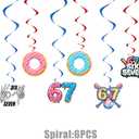 4 x 6 7 Birthday Decorations, 67 Meme Theme Birthday Party Decorations Kit Includes Banner, Large Cake Topper, 6 x Hanging Swirls, 24 x Cupcake Toppers