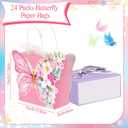 MotiMind 24 Pcs Butterfly Party Favor Bags with Handles Pink Purple Butterfly with Flower Goodies Gift Paper Treat Candy Bags for Birthday Party Bridal Showers Supplies