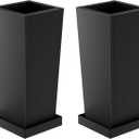 Metal Tall Outdoor Planters Set of 2, 24 inch Durable Tall Planters with Rust-Proof Coating & Drainage Insert Shelve & Trays, Black Outdoor Planters for Porch, Garden, Patio, Yard