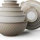 COOK WITH COLOR Mixing Bowls with Lids - 12 Piece Plastic Nesting Bowls Set includes 6 Prep Bowls and 6 Lids, Microwave Safe Mixing Bowl Set, Brown Embossed