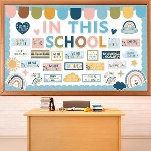 2 x Motivational Bulletin Board Decoration Boho Bulletin Board in This School Classroom Decoration Inspirational Positive Affirmations for School Office Chalkboard Wall Door Learning Decor