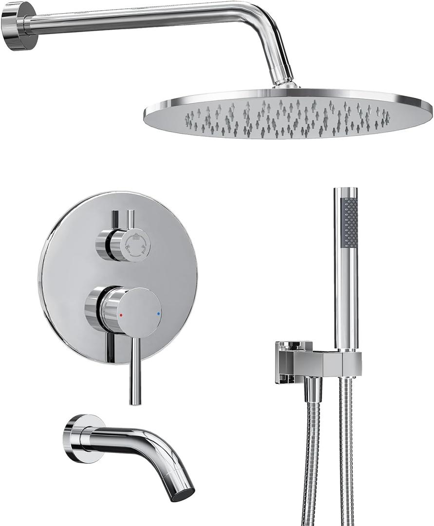 Gabrylly Shower System, 10" Bathtub Shower Faucets Set, Chrome