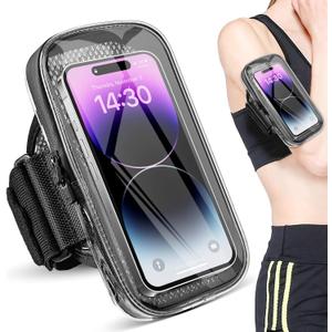 Phone Holder for Running, Armband for iPhone 16 15 14 13 Pro Max 12 11 Plus X Samsung Android Up to 6.9'', Universal Arm Bands Bag with Key Card Pocket for Exercise Walking Workout Fitness (Clear)