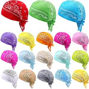 18 Pieces Do Rag Skull Cap Sweat Wicking Beanie Cap Skull Caps Paisley Pattern Bandanna Biker Skull Head Wraps Quick Drying Hats Biker Beanie Cap for Men and Women (Delicate Style)