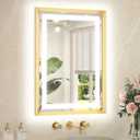 TETOTE 20 x 28 Bathroom LED Mirror Brushed Gold Metal Frame Frontlit & Backlit Vanity Mirror Anti-Fog Stepless Dimmable 3 Colors White/Warm/Natural Mirror with Lights Wall-Mounted