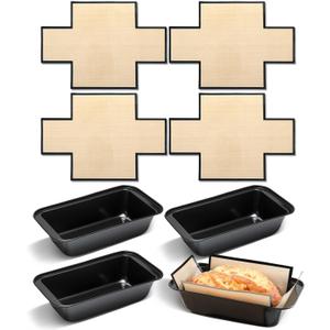 8 Pcs Loaf Pan with Liners Set 9 x 5 Inch Non-stick Bread Pan and Silicone Loaf Liners for Homemade Baking Carbon Steel Rectangular Baking Tray for Kitchen Sourdough Sandwich Home(Black)