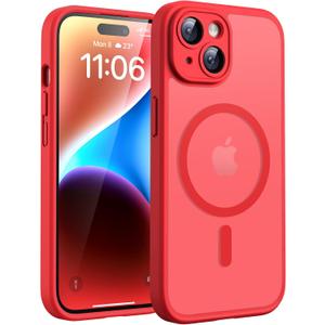 TOCOL Magnetic for iPhone 14 Case, Upgraded Full Camera Protection, Compatible with Magsafe, Drop Protection, Translucent Matte Back Bumper Phone Cover 6.1-Inch (Red)