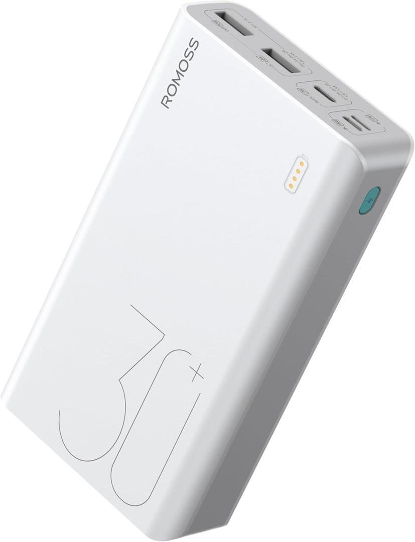 ROMOSS Power Bank, 30,000mAh Portable Phone Charger with USB C 3 Outputs & 3 Inputs, External Battery Pack PD 18W with iPhone 15/14/13/12, iPad, Samsung Galaxy and More (White)