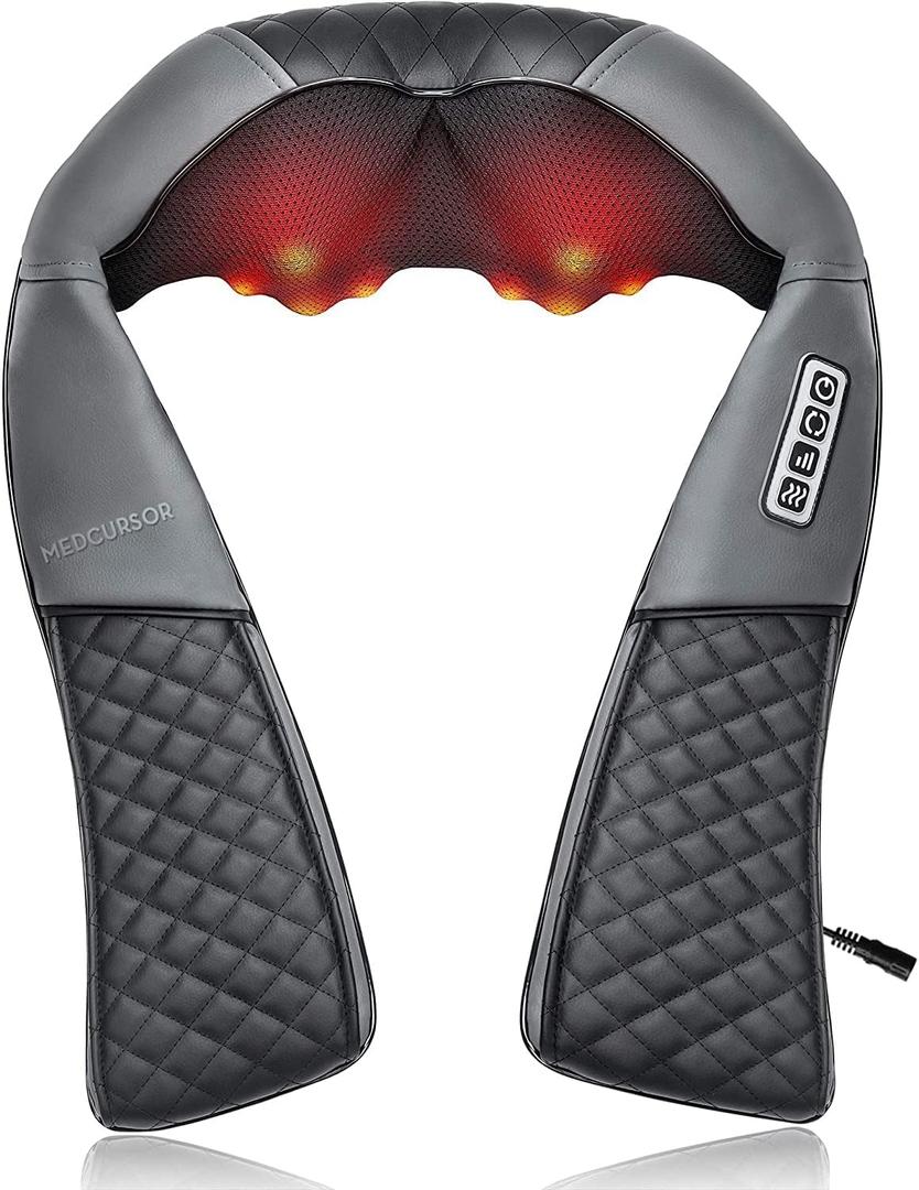 Medcursor Neck Massager, Portable Electric Shiatsu Back Massage Device with Heat, Deep Tissue 3D Kneading Pillow for Muscle Pain Relief (No Battery)