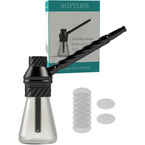 Portable Hookah Set for Travel - Premium Handheld Glass Aluminum Mini Hookah Real Metal Accessories, includes Screens,For a Single Smoker, Black
