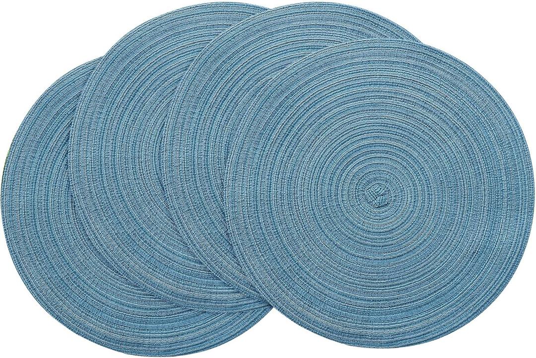 Floroom 15 Inch Round Braided Placemats Set of 4, Washable Heat Resistant Cotton Polyester Circle Place Mats for Kitchen Dining Table - Dusty Blue