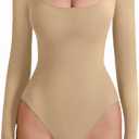 Avidlove Bodysuits for Women Long Sleeve Body Suits Womens Scoop Neck Bodysuit Double Lined Tops (Beige, XS)
