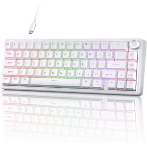 TMKB T68E 60% Wired Gaming Mechanical Keyboard, RGB Backlit Hot-Swappable Gasket Mount, Creamy Keyboard with Pre-Lubed Blueberry Switch, White