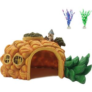 Tfwadmx Aquarium Decorations Resin Pineapple Fish Tank House Hermit Crab Hideout Cave Shelter Decor Underwater Landscape Hut Aquarium Ornament for Shrimps Breeding Hiding (Orange)