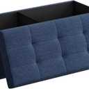 SONGMICS MAZIE Collection - 43 Inches Folding Storage Ottoman Bench, Ottoman Foot Rest, End of Bed Bench, Storage Chest, Load 660 lb, for Living Room, Bedroom, Entryway, Midnight Blue ULSF77IN