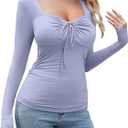 Amoretu Women's Stretchy Ruched Slim Fit Shirt Long Sleeve Going Out Fitted Tops (Blue, M)