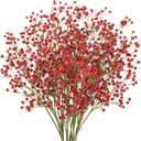10 Pack Baby's Breath Artificial Flowers Bulk 3 Branches Faux Baby Breath Plastic Flowers Fake Gypsophila Flower Arrangement Fake Flowers Bouquet for Wedding Home Decor Fall Red Baby Breath (Maroon)