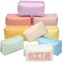 Sanwuta 9 Pcs Makeup Bags Bulk PU Double Zippers Cosmetic Bag Makeup Toiletry Small Pouch Portable Travel Organizers Case for Women Bridesmaid Proposal Gifts(Macaron Colors)