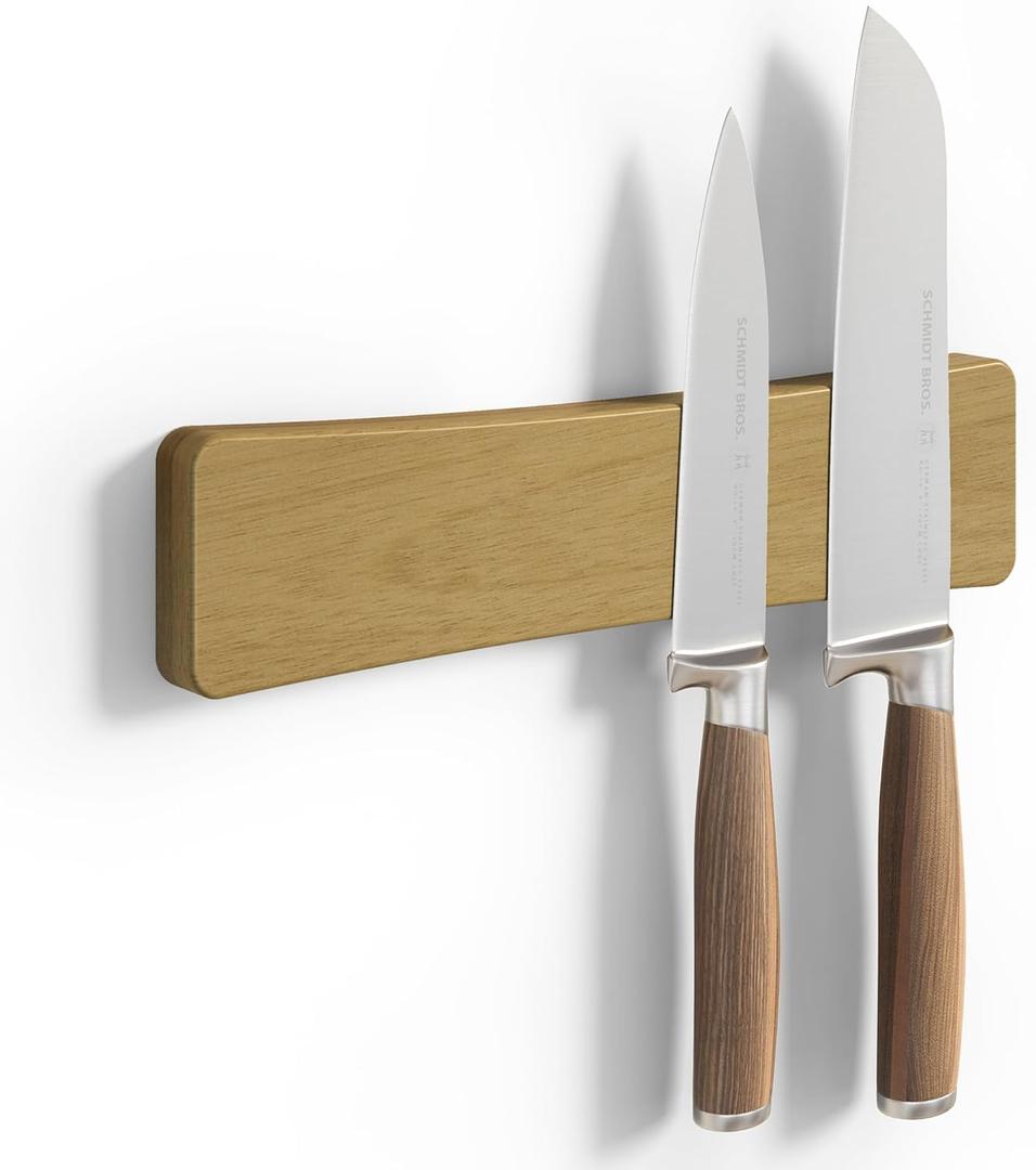 Magnetic Knife Holder for Wall, 10" Acacia Wood No Drill Knife Magnet Strip Use as Tool Key Storage Knife Bar, Powerful Wall Mounted Magnetic Knife Rack for Refrigerator & Kitchen Utensil Organizer (Light Brown)