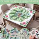 Chinoiserie Mahjong Mat for Table, American Mahjong Mat with Carry Bag, 31.5 x 31.5 Inch, Anti-Slip, Noise-reducing Gaming Table Cover for Poker Board Dominoes Card Games(Bok Choy)