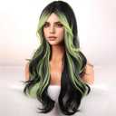 Black And Green Wigs for Women Girls Long Curly Wavy Wig With Bangs Black Green Ombre Wig Heat Resistant Synthetic Hair Wigs for Daily Use Cosplay