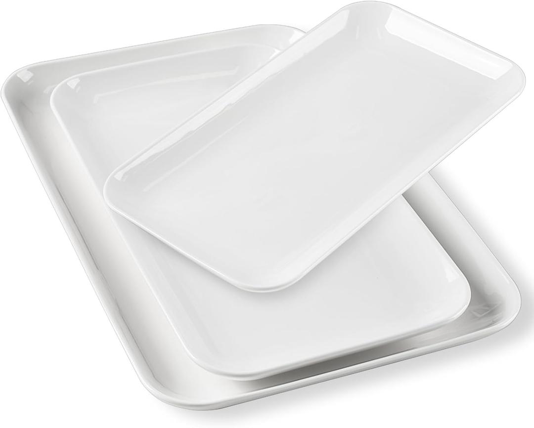 DELLING Serving Platter Set 18/16/14 Inch, Large White Porcelain Serving Trays for Entertaining, Rectangular Platters for Turkey Fruit Appetizer Party Wedding, Microwave Oven Dishwasher Safe, 3-Pack