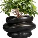 Ceramic Pots for Plants 10.6 Inch - Bonsai Flower Pots for Indoor Plants with Drainage Hole, Decorative Outdoor Pot for Plant, Gift for Men Women, Black, 10.6 x 7.5 Inch