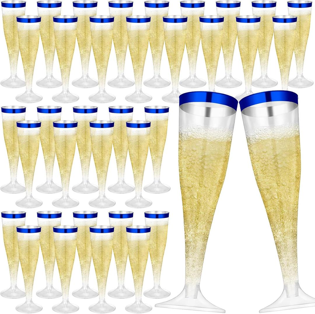 Jingmore 36 Pcs Plastic Champagne Flutes 4.5 oz Clear Disposable Wine Glasses Cocktail Cup Champagne Glass for Mother's Day Wedding Graduation Summer Birthday Party Favor (Blue)