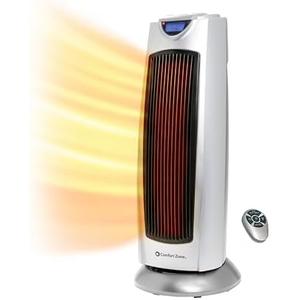 Comfort Zone Electric Oscillating Ceramic Tower Space Heater, Remote, Backlit Digital Thermostat & Temperature Display, Timer, & Overheat Sensor, Ideal for Home, Bedroom, & Office, 1,500W, CZ499R