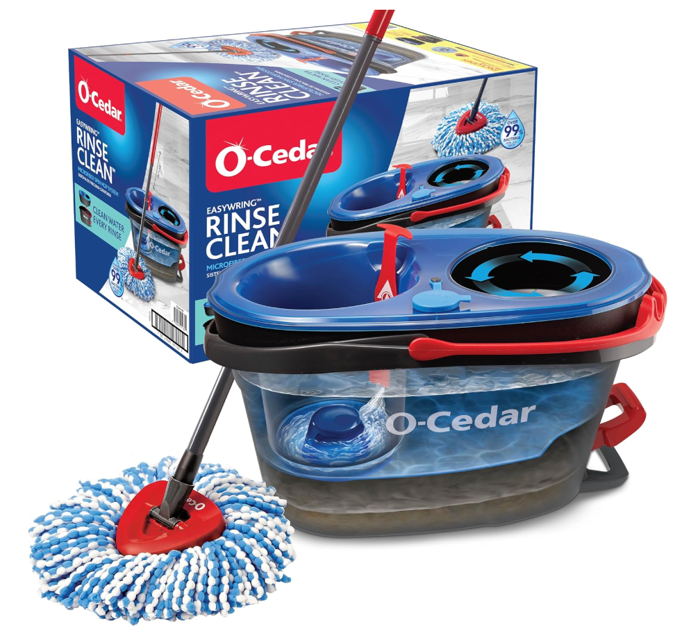 O-Cedar RinseClean Spin Mop & Bucket System | Clean with Clean Water | Removes 99% of Bacteria