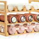 3 Tier Bamboo Water Bottle Organizer, Stackable Bottle Storage Rack, Tumbler Shelf Organizer, Wine Bottle Holder, Drinking Cup Display Rack for Cabinet Kitchen Cupboard, Hold 12 Bottles