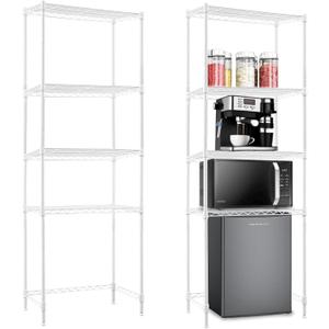 4 Tier Mini Fridge Shelf with Storage Over Mini Fridge Storage and Microwave Stand Height Adjustable Metal Storage Rack for Dorm Kitchen Office(White