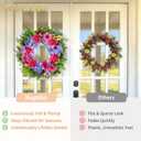 NUPTIO Summer Wreath for Front Door: 24 Inch Spring Wreaths with Dahlia Hydrangea Lilac Lavender Hook - Outdoor Indoor Realistic Artificial Flowers Holiday Decor for Wall Window Porch