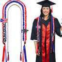 National Flag Graduation Leis Stole Class of 2026 Puerto Rico Flag Money Graduation Leis Sash 2026 Braided Ribbon Collares Honor Cords Necklace Gifts for International Students