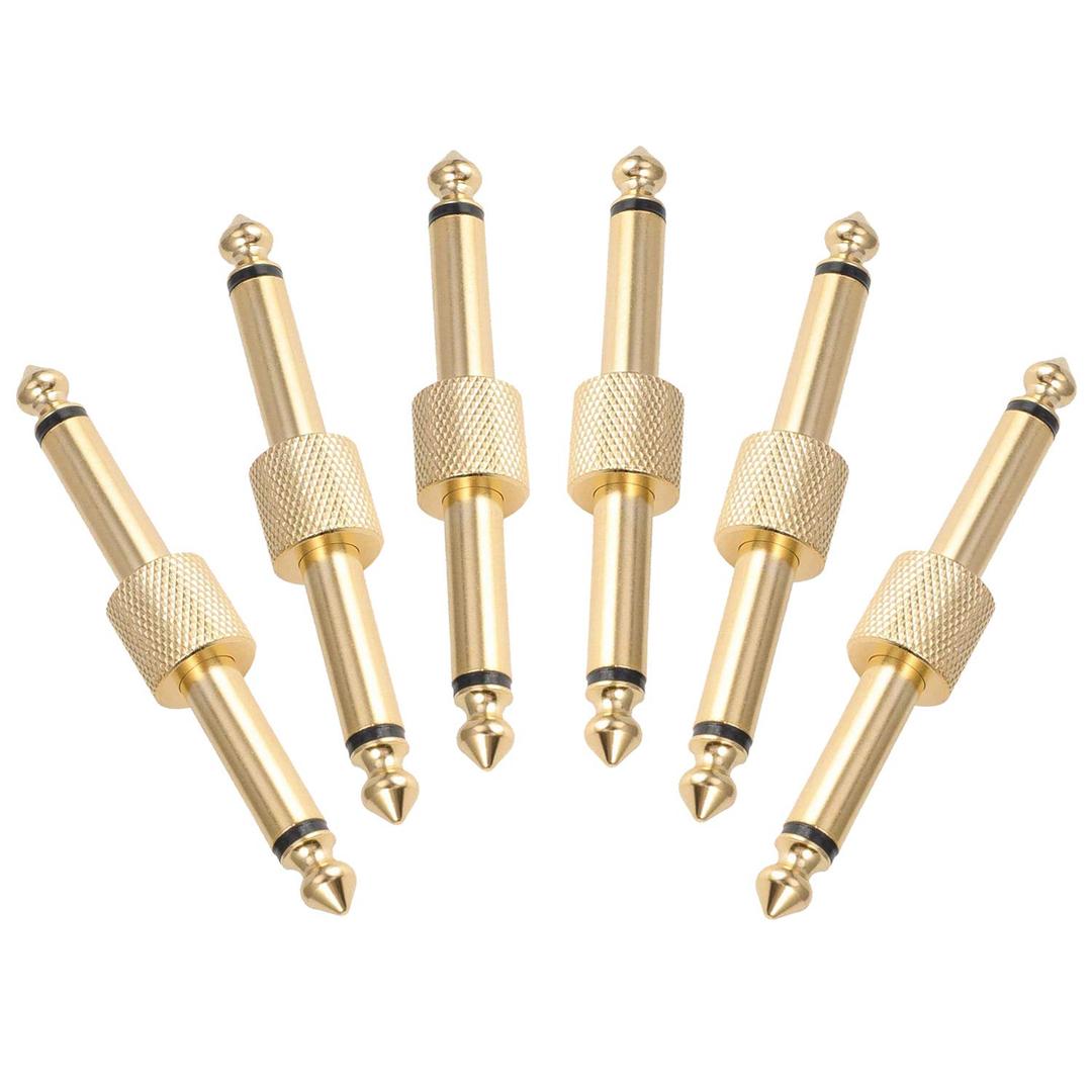 OTraki 6 Pack Guitar Pedal Connector 1/4 inch Effect Pedal Coupler Guitar Connector Gold Planted 6.35mm Male to Male Straight Type Plug Electric Guitar Pedalboards