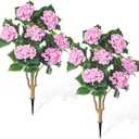 2 Pack Artificial Hydrangea Trees with Spikes 3 ft Faux Hydrangea Flower UV Resistant Spring Summer Floral Blooming Bush for Indoor Outdoor Wedding Front Door Porch Garden Backyard (Pink)