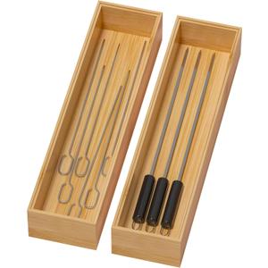 Bamboo Drawer Organizer, Narrow Stackable Cutlery Tray for Kitchen, 2 Pcs Silverware & Utensil Box, 12" x 3" x 2" (Outer), 11.3" x 2.3" x 1.77" (Inner) (Yellow)