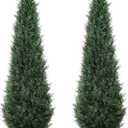 Artificial Trees for Outdoors, BUZIGUBY Artificial Cedar Topiary Trees, 5FT Topiary Trees Artificial Outdoors for Porch, Dense Arborvitae Tree for Front Door Patio Deck Balcony Yard Decor, 2 Pack