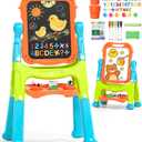 Lehoo Castle Easel for Kids, 4 in 1 Double Sided Kids Art Easel with Magnetic White Board & Chalk Board, Adjustable Standing Toddler Easel with Drawing & Writing Accessories - Gift for Boys and Girls