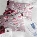 Comforter Set Queen Size, Rose Flower Leaves 7 Pcs Bedding for Kids and Adults, Painting Vintage Bed Sheet Sets with Fitted Sheet 2 Pillowcases & 2 Shams for Bedroom Bed Decor