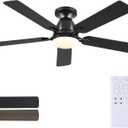 Mpayel Ceiling Fans with Lights, 52 Inch Flush Mount Ceiling Fan with Light and Remote, Low Profile Black Ceiling Fan for Bedroom Living Room, Quiet DC Motor, Reversible, Dimmable LED, Black