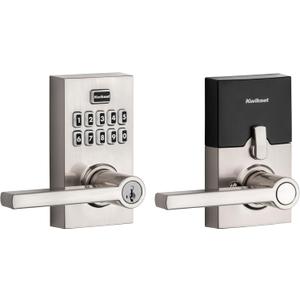 Kwikset SmartCode 917 Keypad Keyless Entry Contemporary Residential Electronic Lever Lock Deadbolt Alternative with Halifax Door Lever and SmartKey Security, Satin Nickel