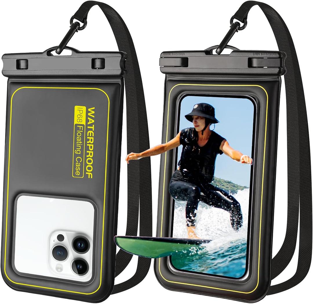 Waterproof Phone Pouch 2 Pack, IP68 Floating Waterproof Phone Case, Up to 8.3" Dry Bag for iPhone 17 16 15 14 13 Pro Max Samsung S25 Ultra S24 S23, Kayak/Beach/Cruise Travel Essentials Black