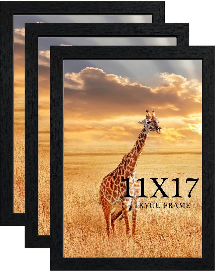 11x17 Picture Frame Set of 3,Wooden Frame 11x17 Wall Gallery Poster Photo frame Black with Durable Shatter Resistant Plexiglass for Wall Mounting Family -friend- wedding best gift