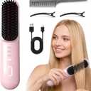 Go Brush - Pro for Short Hair - 2026 Upgraded Cordless Straightening Brush with 30s Fast Heat, 4 Temperature Settings, Ionic & Ceramic Care, 4000mAh USB-C Rechargeable for Frizz-Free Styling (Pink)