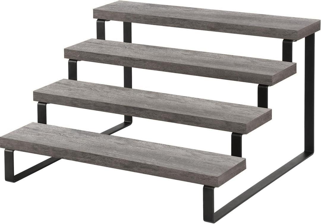 YINMIT Wooden Display Riser Stand, Tiered Perfume and Cologne Organizer Stand, 4 Tier Spice Rack Organizer, Rustic Display Shelf for Candles (4 Tier,Grey)